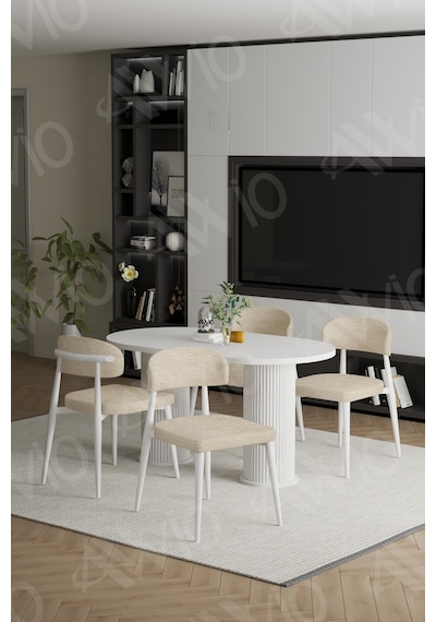 Avvio Lyon Beyaz Bohem Ayak Polo Sandalye 80x140 Mutfak Masa Sandalye Takımı