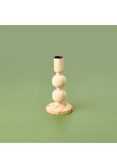 Kpmm Konik Ahşap Şamdan - Krem - 9,5x9,5x17,5 Cm Renkli