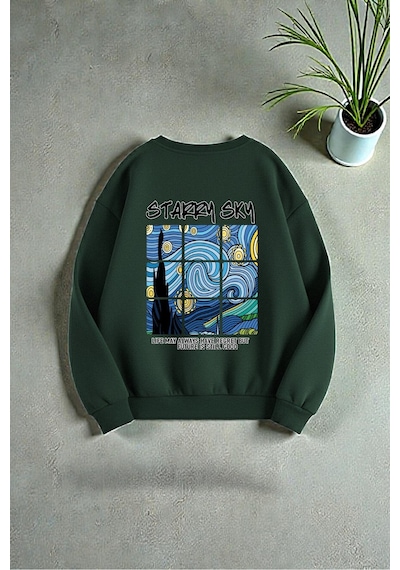 Uyguntarz Çok Renkli En Sevilen Vangogh Serisi Baskılı Sweatshirt 3'lü Fırsat Paketi