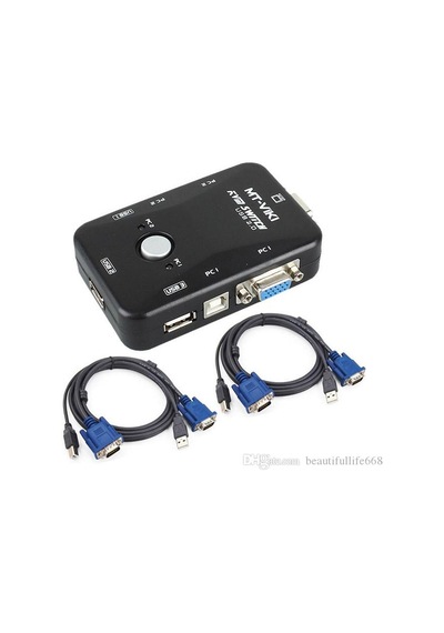 2 Port Usb Kvm Switch 2 Pc Kasa Tek Kontrol + 2 Adet Vga Kablo