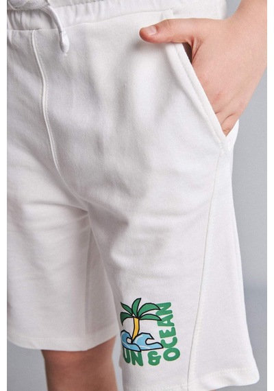 Defacto %100 Pamuk Oversıze Palmiye Baskılı Sweatshirt Kumaşı Şort Erkek Çocuk H8220a826hser105 Ekru-er105