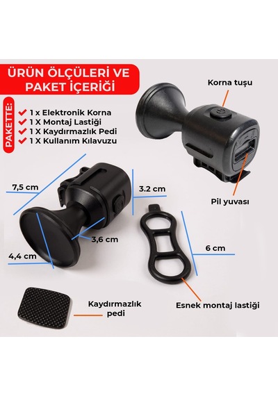 Upway Yüksek Sesli Elektronik Bisiklet Scooter Kornası - Pilli 120db Ses Gücü Siyah