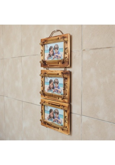 El Yapımı Doğal Ahşap 3 Lü Bambu Bamboo Fotoğraf Çerçevesi Dekoratif Ev Ofis Hediyesi Duvar Süsü - 7