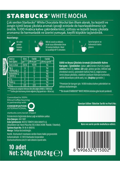Starbucks White Mocha Premium Kahve Karışımı 24g Hazır