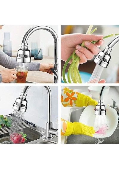 Zethome Su Tasarruflu 3 Fonksiyonlu Krom Mutfak Lavabo Başlığı 360 Derece Döner Ayarlanabilir