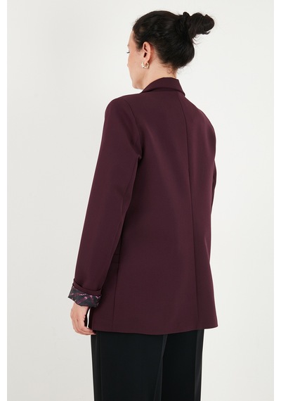 Lela Standart Fit Mono Yaka Desenli Astar Detaylı Blazer Ceket Kadın Ceket 6524003 Mürdüm