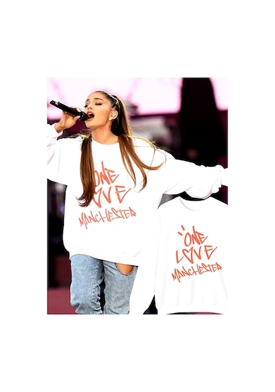 Ariana Grande One Love Manchester Kapşonlu Hoodie Beyaz