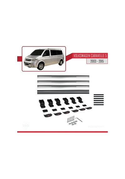 Volkswagen T5 Caravelle 2003-2015 Arası İle Uyumlu Basıc Model Ara Atkı Tavan Barı Gri 3 Adet