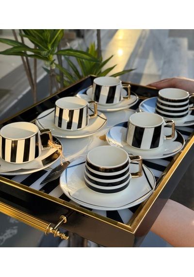 6'lı Porselen Black Royal Kahve Fincanı-3262 Çok Renkli