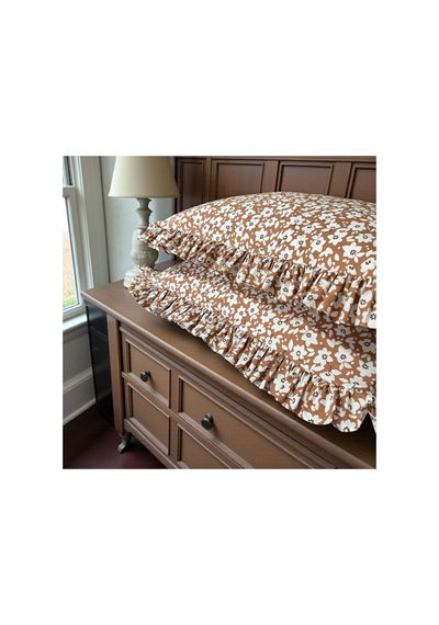 Fırfırlı Yastık Kılıfı 2 Li Set Tek Kişilik %100 Organik Pamuk 50x70 Cm 8 Farklı Desen Seçenekli Kiremit Beyaz Çiçekler