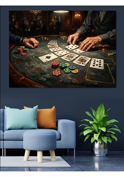 Poker Masasında Bahis Ve Fişler Dekoratif Kanvas - Mdf Ahşap Tablo