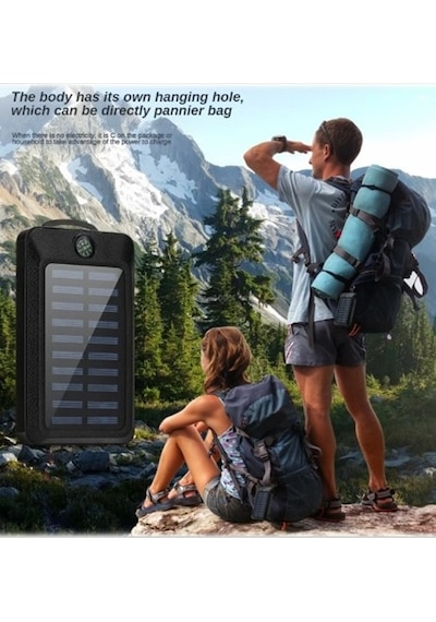 20.000 mAh Solar Güneş Enerjili Powerbank Led Lamba Özellikli