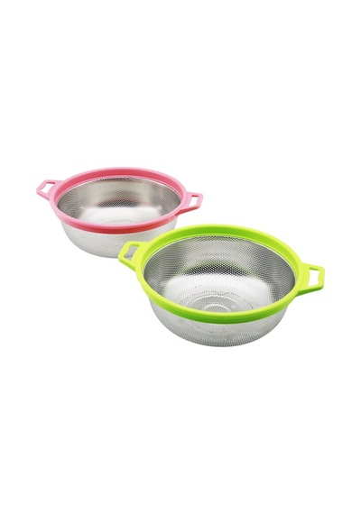 24cm Renkli Plastik Çerçeve - Kulplu Çelik Sepet Metal Süzgeç 5671 Diğer