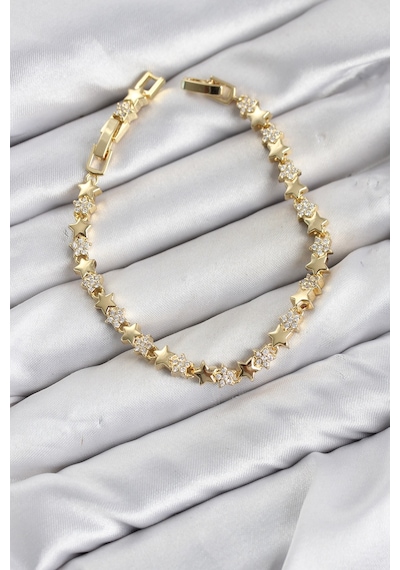 Cm Yıldız Model Zirkon Taşlı Vıp Seri Gold Renk Pirinç Kadın Bileklik Altın
