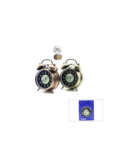 Twin Bell Alarm Clock Bgc-51 Yuvarlak Masa Çalar Saat - Metal Eskitme Kasa, Pilli, Işıklı Ve Fosforlu, 10 Cm