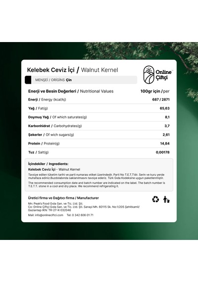 Online Çiftçi Kelebek Ceviz İçi 2 x 500 G