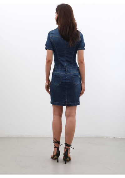 Banny Jeans Kadın Boydan Düğmeli Jean Elbise Koyu Mavi
