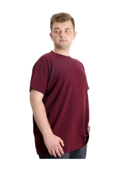 Mode Xl Büyük Beden Erkek T-Shirt Bisiklet Yaka Waffle 20033 Bordo 001
