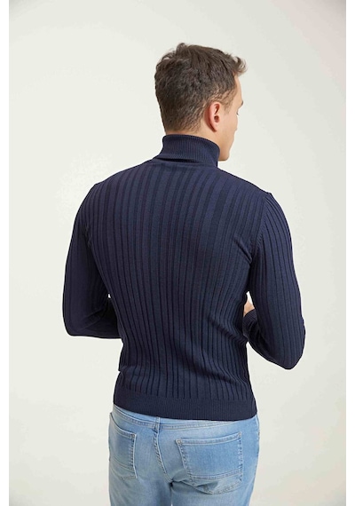 D's Damat Ds Damat Slim Fit Lacivert Fitilli Pamuk Karışımlı Boğazlı Triko Kazak  5HF06ORT63100 Lacivert