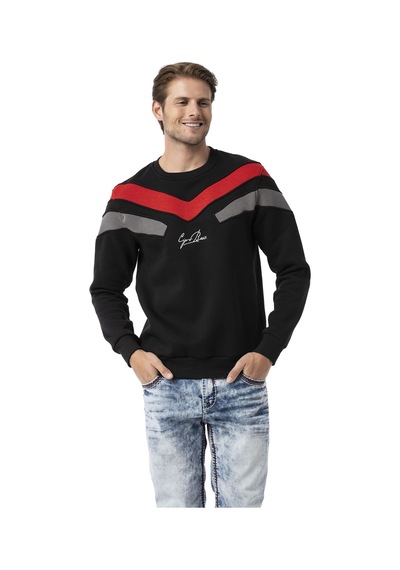 Cipo & Baxx Şerit Detaylı Regular Fit Erkek Sweatshirt Cl581 Siyah
