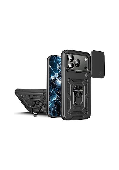 Teleplus Honor 600 Pro Kılıf Magnetik Standlı Kamera Korumalı Slide Sürgülü Cover Kapak Siyah