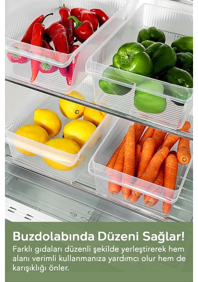 1 Adet Dolap İçi Buzdolabı Düzenleyici - Meyve Sebze Saklama Kabı Buzdolabı Organizer Sepet 6 Litre Şeffaf