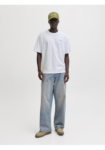 Jack & Jones Jack Jones Yazı Desenli Erkek Yuvarlak Yaka Tişört 12287990 Beyaz