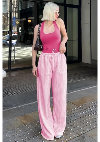 Madmext Pembe Cepli Bol Paça Kadın Pantolon Mg1882 Pembe