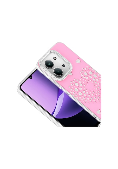 Redmi 15c Kılıf Damla Taşlı Zore Rivas Sert Pc Kapak - Pembe