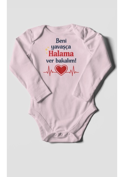 Morivokids Beni Yavaşça Halama Ver Bakalım Uzun Kollu Çıtçıtlı Bebek Body Bebe Pembe
