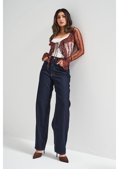 Itsbasic Kadın İndigo Renk Cindy 7w5-50 Skater Fit Bol Kesim İç Boy 80cm Denim Jean
