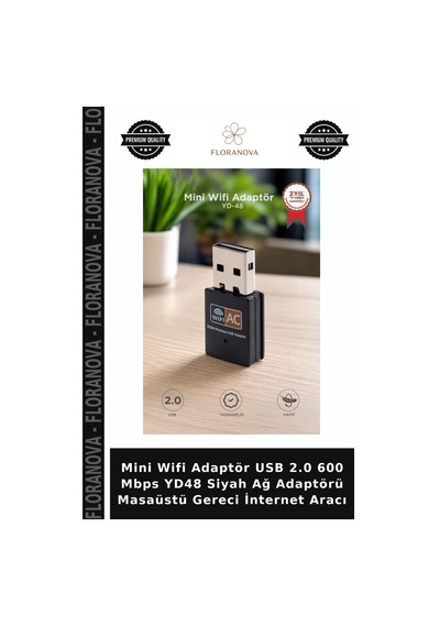 Mini Wifi Adaptör Usb 2.0 600 Mbps Yd48 Siyah Ağ Adaptörü Masaüstü Gereci İnternet Aracı