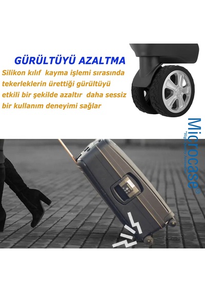 Microcase Silikon Aşınmaya Dayanıklı Ses Önleyici Bavul Tekerlek Kılıfı Tırtıklı Kalıp-al4549 4 Adet Siyah
