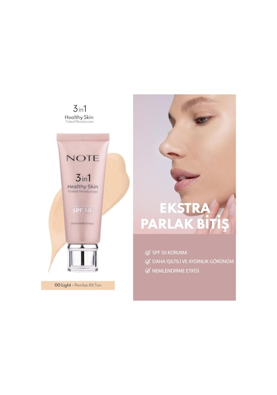 Note Cosmetics 3 İn 1 Healthy Skin Light Tinted Moisturizer 50 Spf Renk Ton Eşitleyici Aydınlatıcı Krem, 00 Açık T