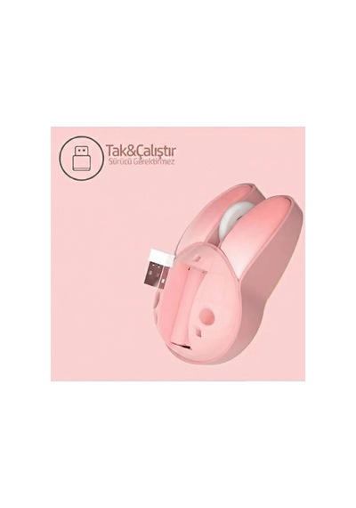 Tavşan Figürlü Kablosuz Mouse Pil Dahil Etiket Hediyeli Pembe Diğer