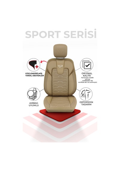 Bej - Bej Panda Sport Serisi Jakar Kumaş Oto Koltuk Kılıfı - Tam Set