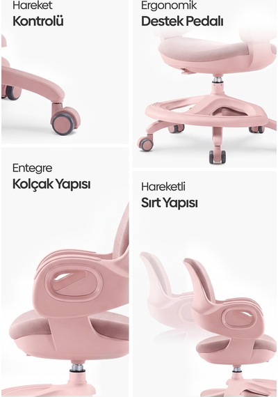 Olinda Ergonomik Çocuk Çalışma Koltuğu Pembe