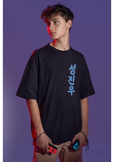 Solo Leveling Arise Sırt Baskılı Unisex Oversize Anime Karakteri Siyah
