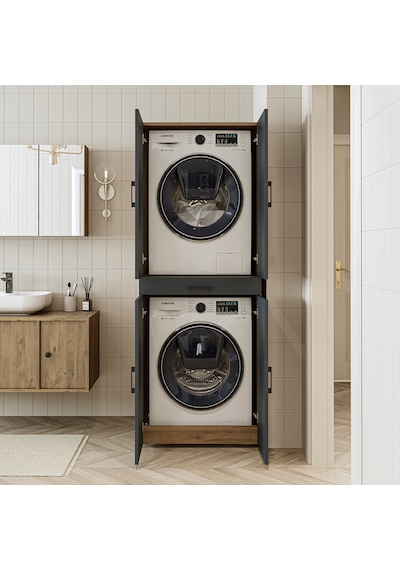 Banyo Dolabı Kapaklı Çamaşır Ve Kurutma Makine Dolap 70x185 Cm Atlantik Çam - Antrasit Banyo Dolabı Kapaklı Çamaşır Ve Kurutma Makine Dolap 70x185 Cm Atlantik Çam - Antrasit