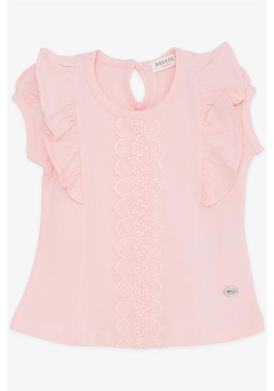 Breeze Kız Bebek Tişört Fırfırlı Nakışlı Güpürlü 6 Ay-2 Yaş, Pembe-pembe Pembe
