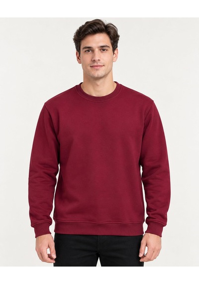 Basic Bisiklet Yaka Relaxed Regular Erkek Sweatshirt - 7773 Bordo