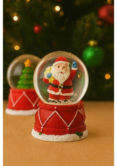 Yeni Yılın En Güzel Hediyesi Dekoratif Yılbaşı Led Işıklı 6,5 Cm Noel Baba Figürlü Kar Küresi Hediye Çok Renkli