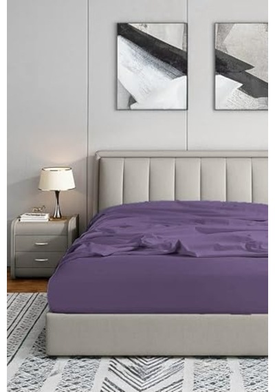 180x200 Lastikli Fitted Penye Çarşaf, Mürdüm Ab Siyah Kedi