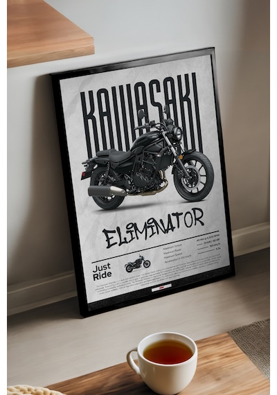Kawasaki Eliminator Siyah Ahşap Çerçeveli Poster, Dekoratif Motosiklet Duvar Tablosu