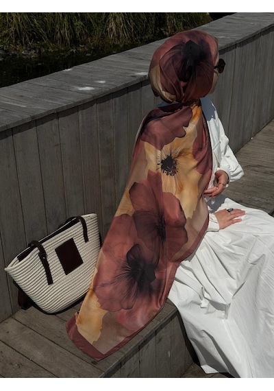 Qalortex Scarf Pamuklu Rosaly Desen Şal-gül Kurusu