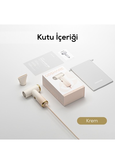 Coshare Hp10e Mini Isı Dereceli Led Işıklı Saç Kurutma Fön Makinesi Krem-beyaz