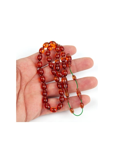 Sıkma Kehribar Beyzi Kesim 7x10mm Tesbih Kahverengi