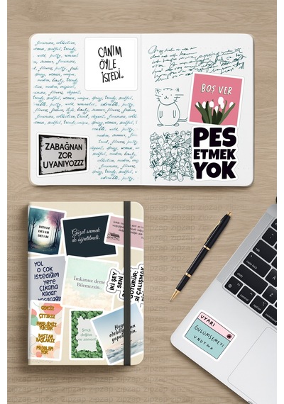 Motto Telefon Laptop Bullet Journal Yapışkanlı Folyo Sticker Paketi 20 Adet Çok Renkli