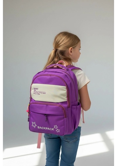 Backpack Çok Bölmeli Okul & Günlük Sırt Çantası Mor