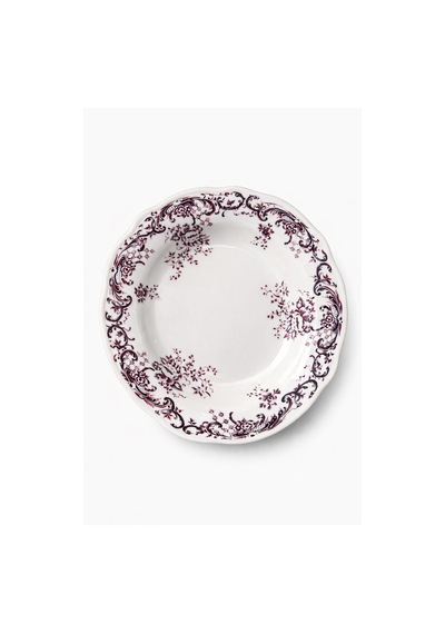 24 Parça 6 Kişilik Mürdüm Floral Desen Porselen Yemek Takımı
